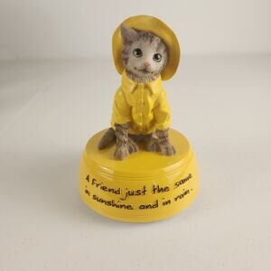 2003 Rachael Hale Cougar Rain Cat Music Box Figurine Tested Works